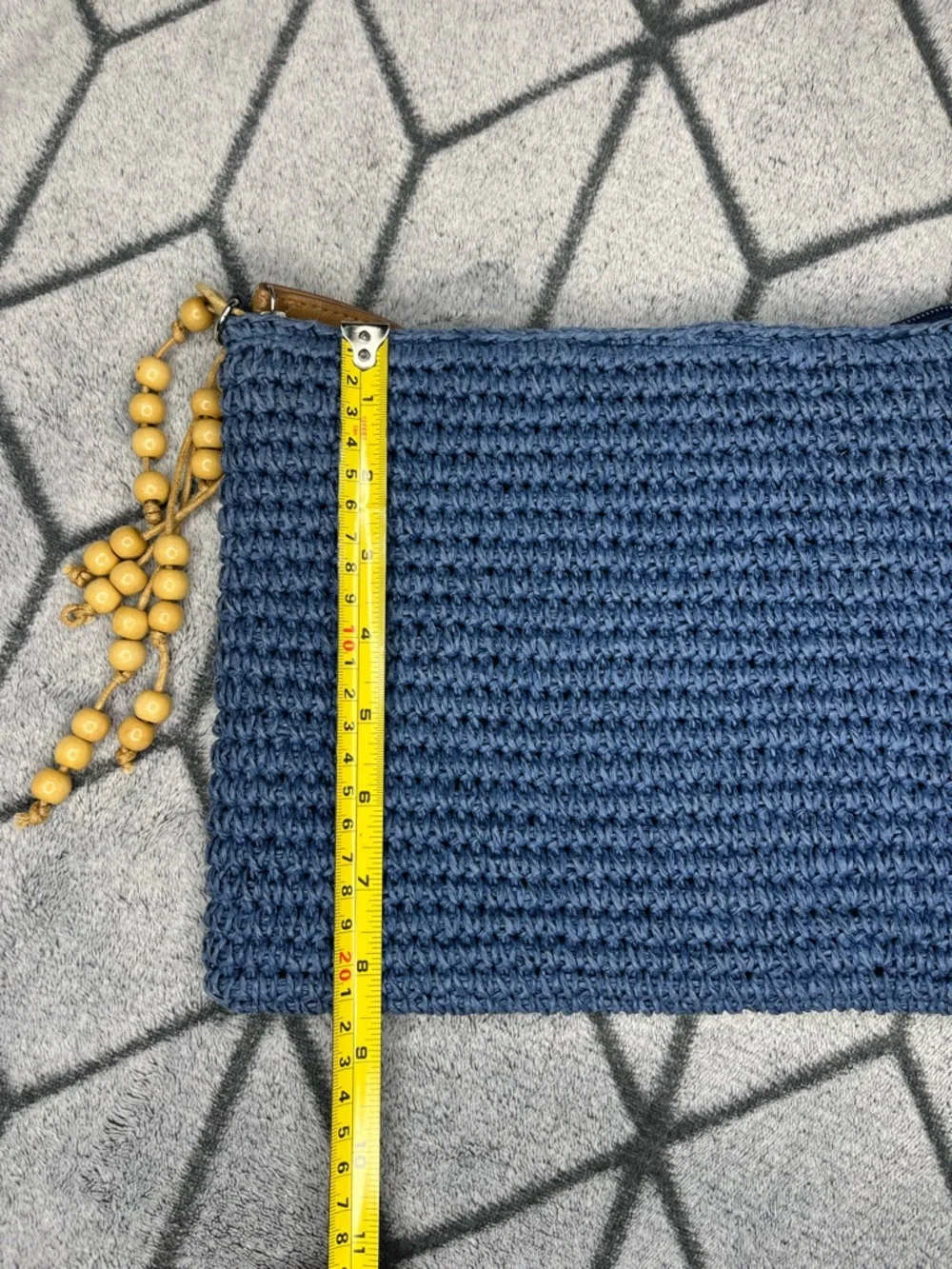 Straw Studios Handcrafted Bohemian Navy Raffia Crochet Clutch w Beaded Tassel